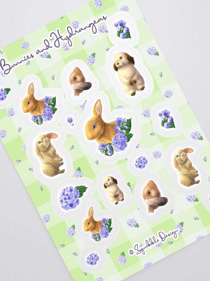 Bunnies and Hydrangeas Sticker sheet product image (1)