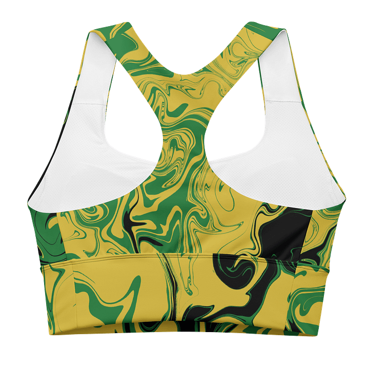 Swirling Black Green and Gold Green Longline Sports Bra product image (2)
