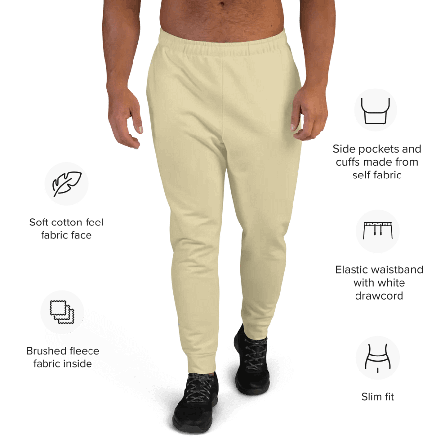 Plain Light Yellow Soft Summer Recycled Polyester Premium Men's Joggers by Treasure Pie product image (9)