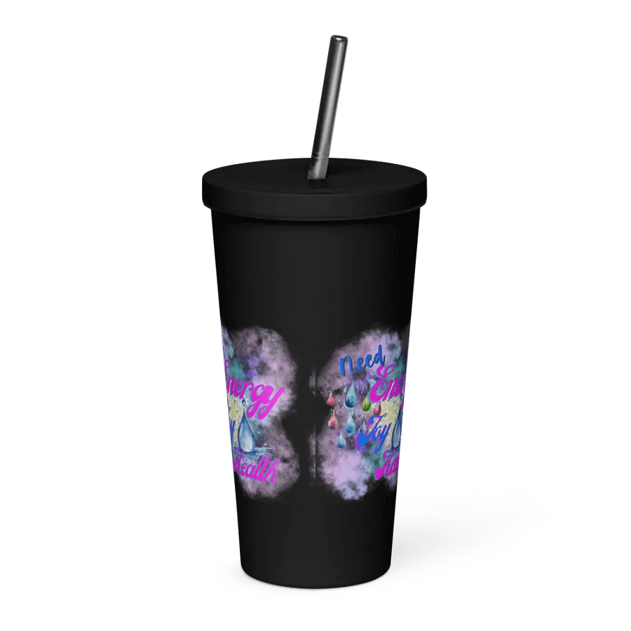 Insulated Tumbler with straw  with beautiful swirly  water drop splash and drops design, product image (2)