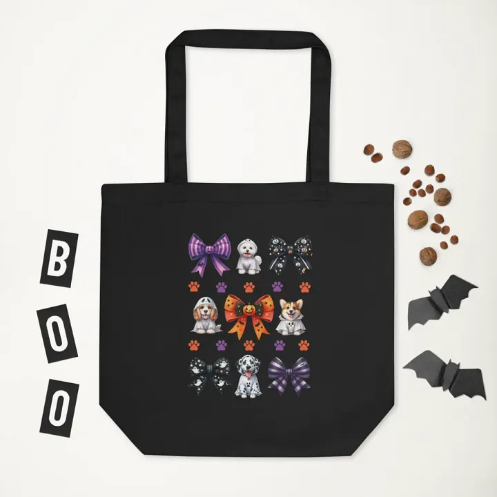 Cute Halloween Dog Ghosts and Bows Tote Bag Design5 product image (1)