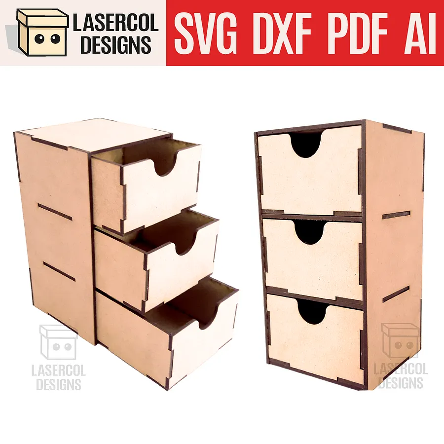 Three Drawers Desk Organizer - Laser Cut Files product image (1)