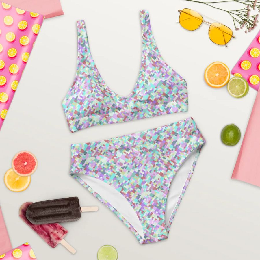 Colorful Mosaic Pattern Design High Waisted Bikini - v6 product image (10)