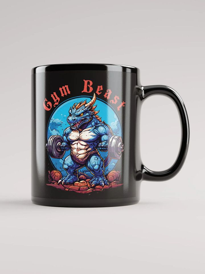 Gym Beast - Unique Funny Black Glossy Mug Printed on Both Sides | Cool Strong Muscular Dragon Lifting Weights | Best Gift for Gym Lovers product image (1)