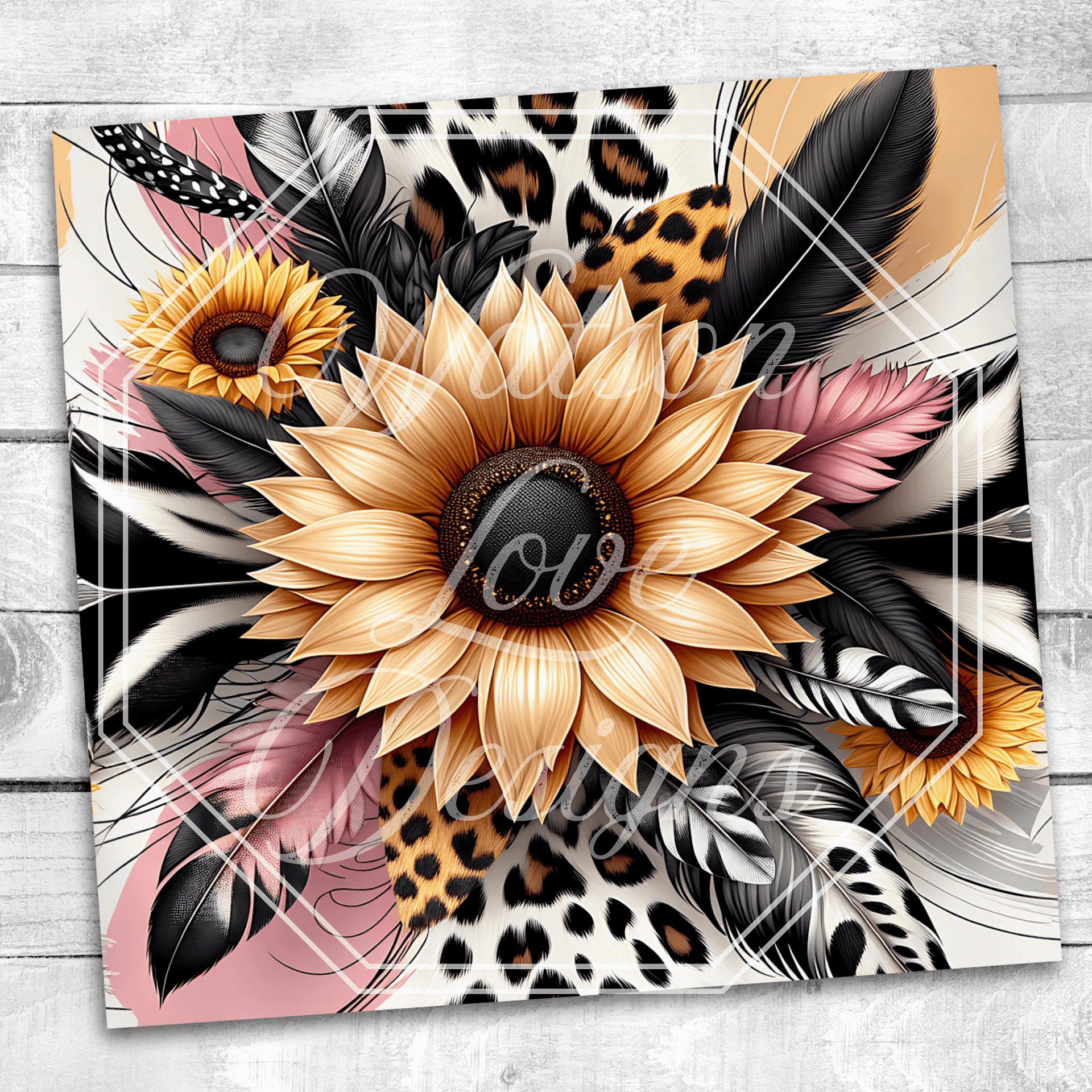 Leopard Print 20 oz Skinny Tumbler Sublimation Design Digital Download PNG Instant DIGITAL ONLY, Pink Leopard Print Sunflower Tumbler Wrap product image (3)