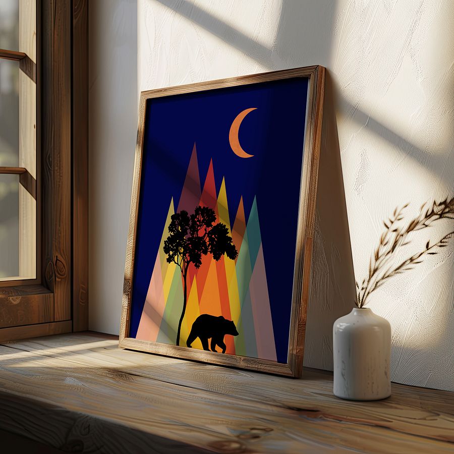 Bear Under The Moon Modern Geometric Art Print product image (4)