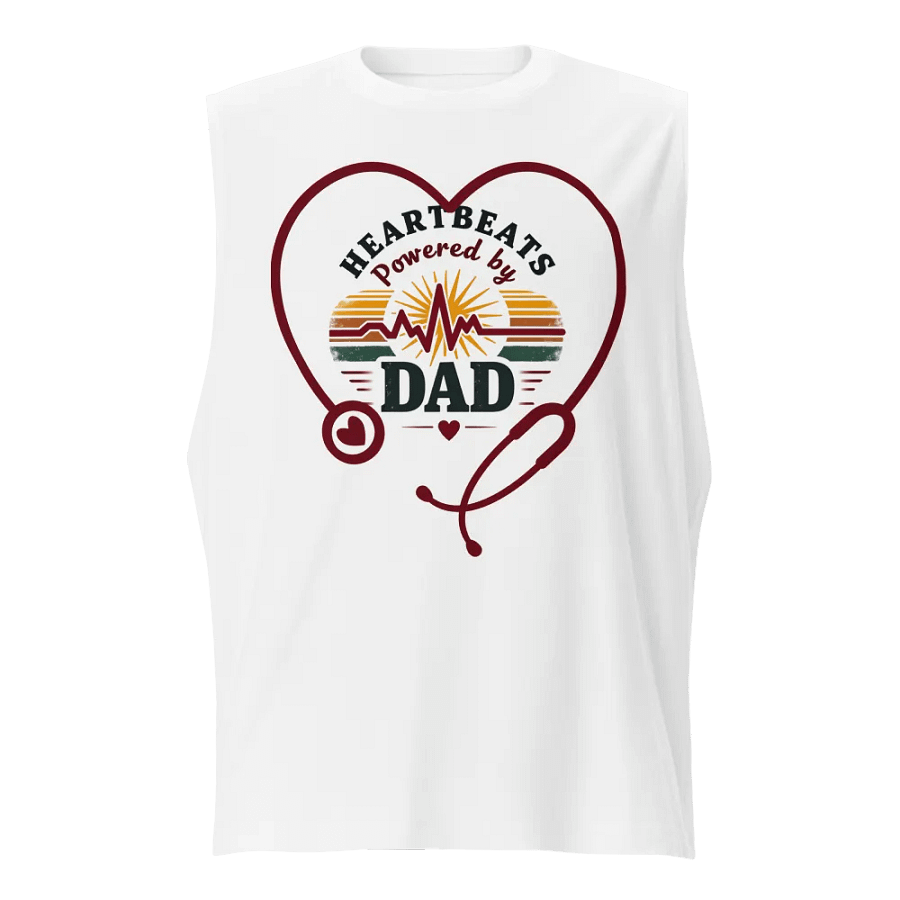 stethoscope heart, ekg Heartbeats Powered by Dad Muscle Tank product image (1)