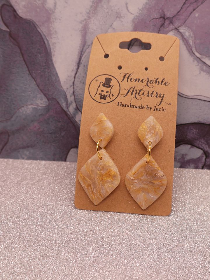 Hanging White Gold Earrings - Polymer Clay product image (1)