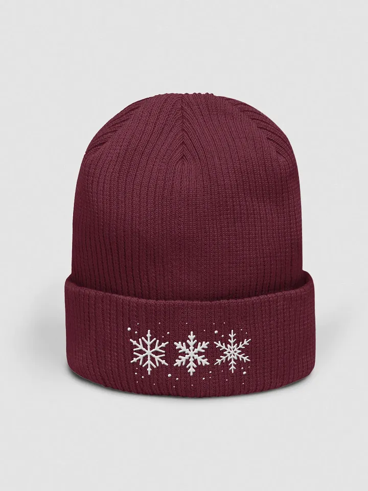 White Snowflakes Embroidered Cotton Ribbed Beanie product image (1)