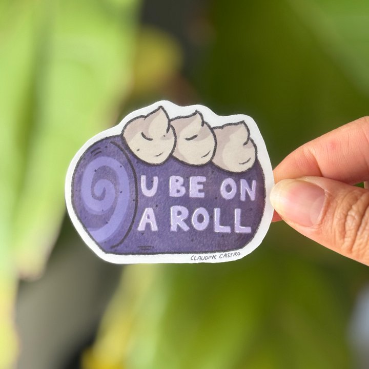 U be on a roll Ube Cake Roll Waterproof Vinyl Sticker product image (1)