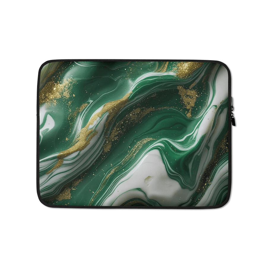 Emerald Green, White & Gold Marble 3D-inspired Laptop Sleeve product image (1)