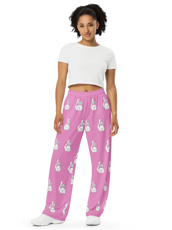 White Cat (art by Dina R.) akril payting picture - Wide-Leg Pants product image (1)