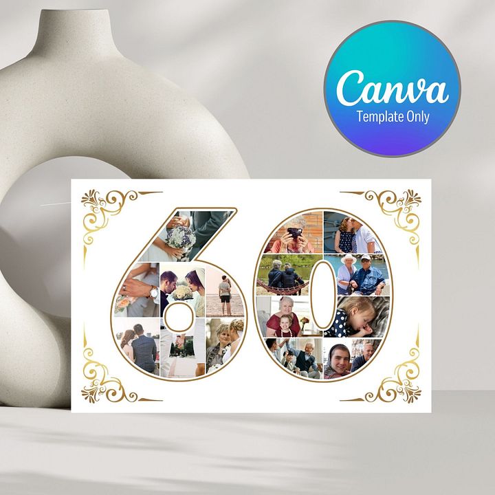 Sixty Year Celebration Card Photo Collage Canva Template product image (1)