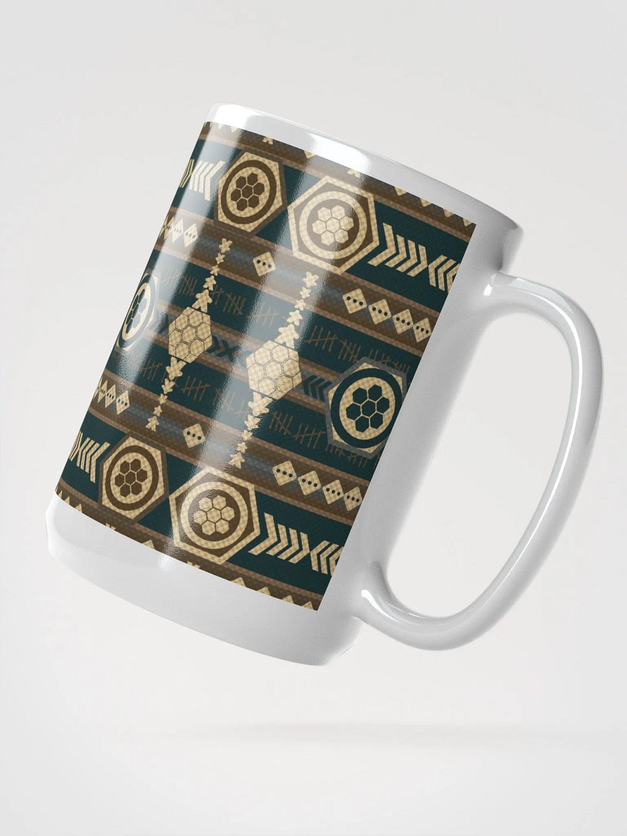 Rustic Southwestern Pattern Board Game Mug, Brown Blue Yellow 15 oz large mug with Aztek pattern product image (4)