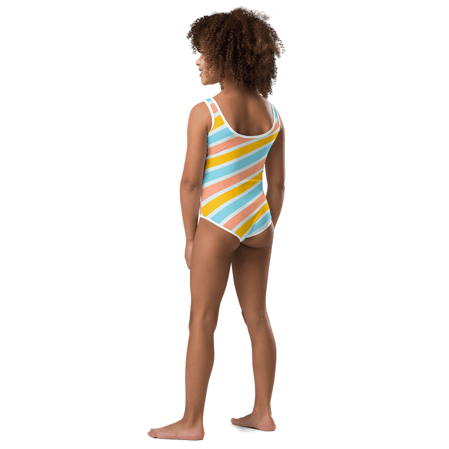Girls' | One-Piece Swimsuit | BOURNE to Cape Cod™ | Pink Front Logo on Bright Stripes | Vibrant & Durable Summer Swimsuit product image (3)