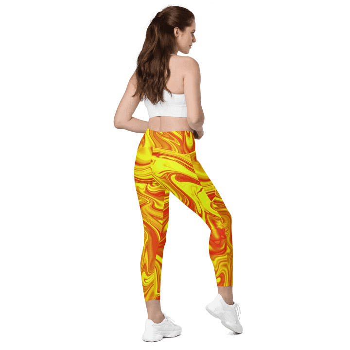 Leggings with Pockets - Yellow and Red Digital Fluid Art product image (2)