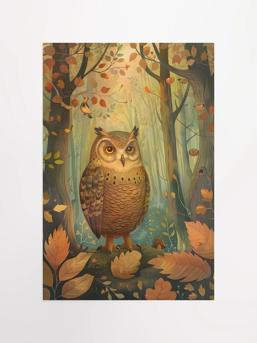 Whimsical owl perched in enchanted forest scenery. product image (4)
