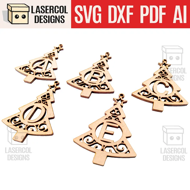 Monogram Christmas Tree Ornaments - Laser Cut Files product image (1)