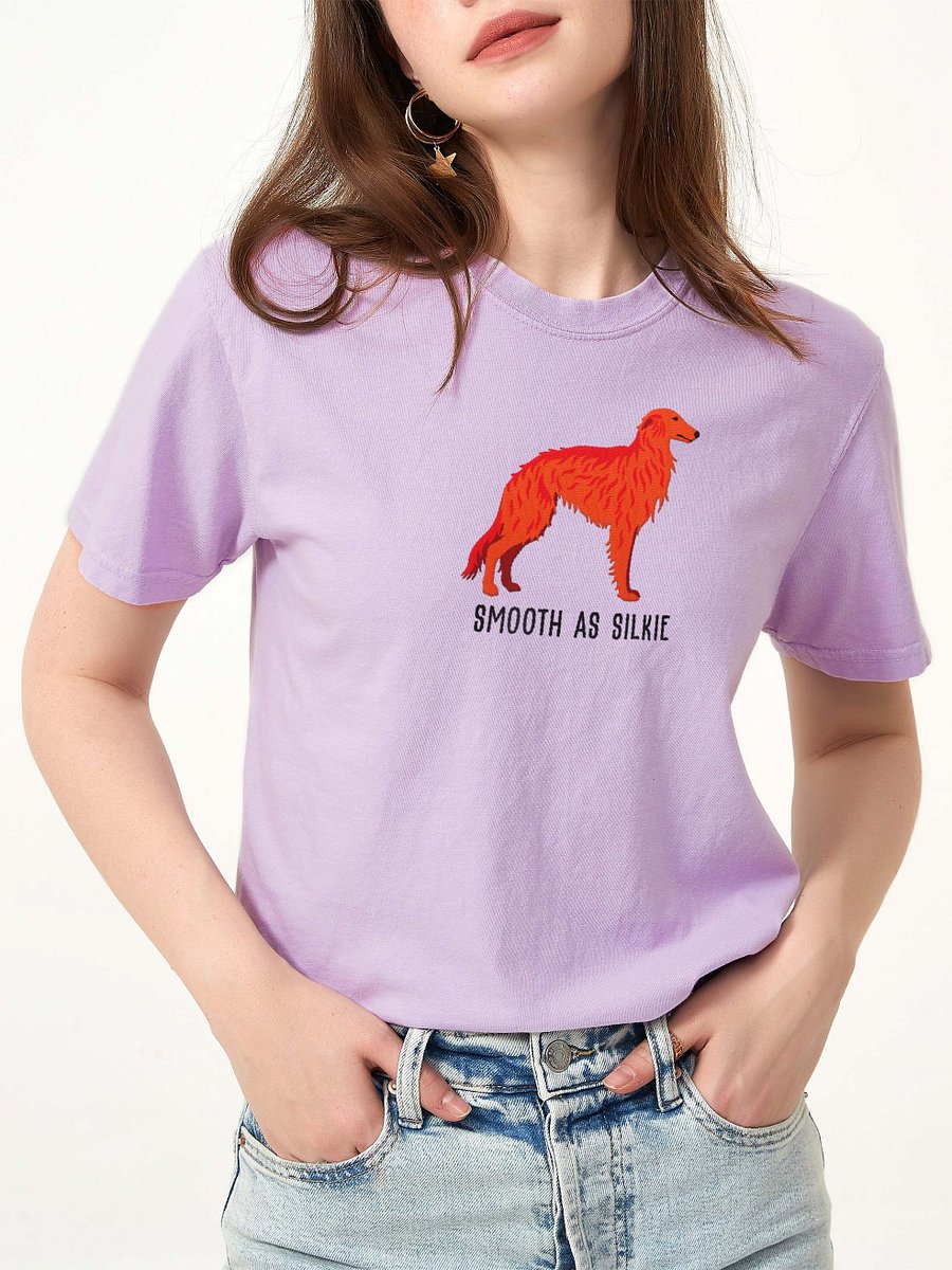 Smooth as Silkie T-Shirt(Embroidered) of a Silken Windhound(Red) product image (2)