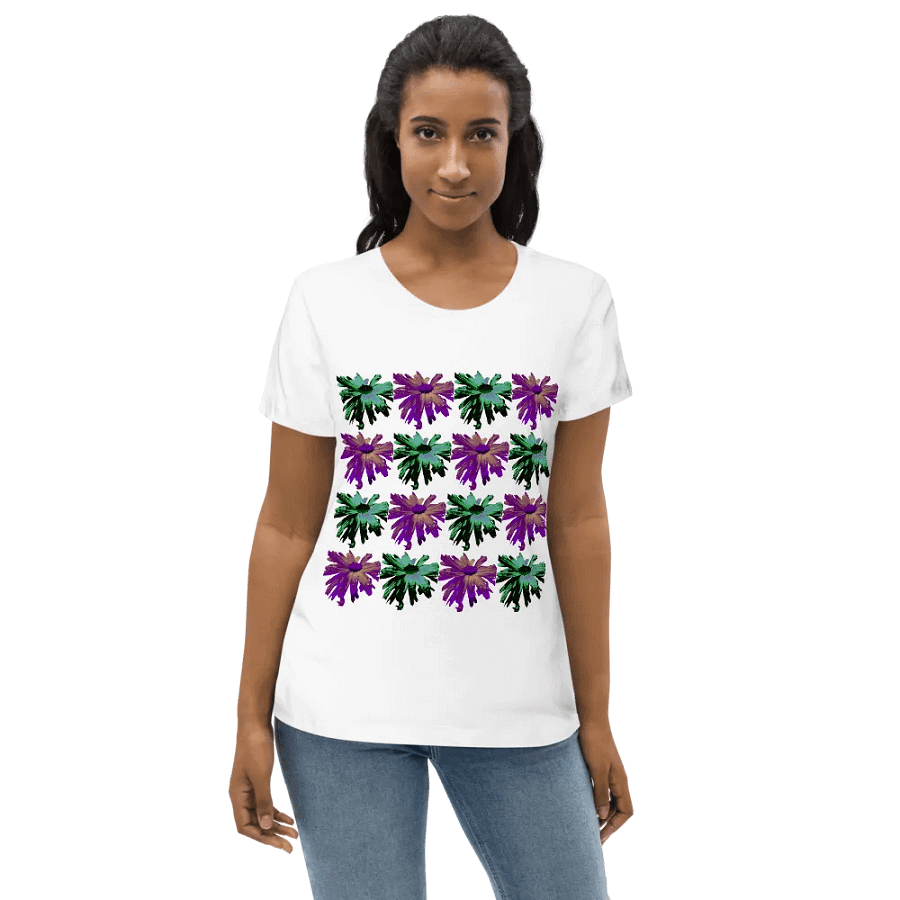 Abstract Green and Hibiscus Daises Ladies T Shirt product image (4)