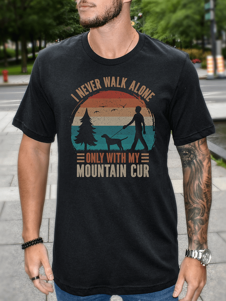 Mountain Cur Dog Walking DAD Retro Vintage Sunset Silhouette Shirt product image (1)