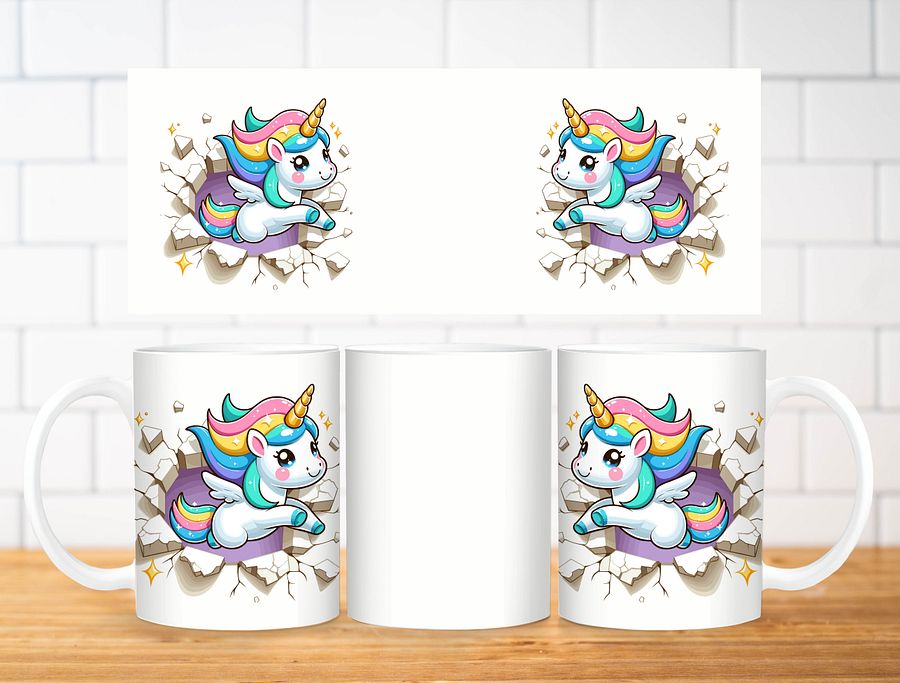 Cartoon Unicorn Wall Breakthrough Mug Sublimation Design, 11oz & 20oz Mug Template, Mug Wrap Template PNG, Digital Download product image (2)
