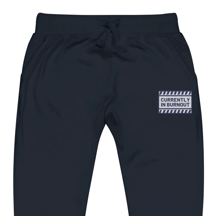 CURRENTLY IN BURNOUT (navy design) embroidered fleece joggers product image (1)