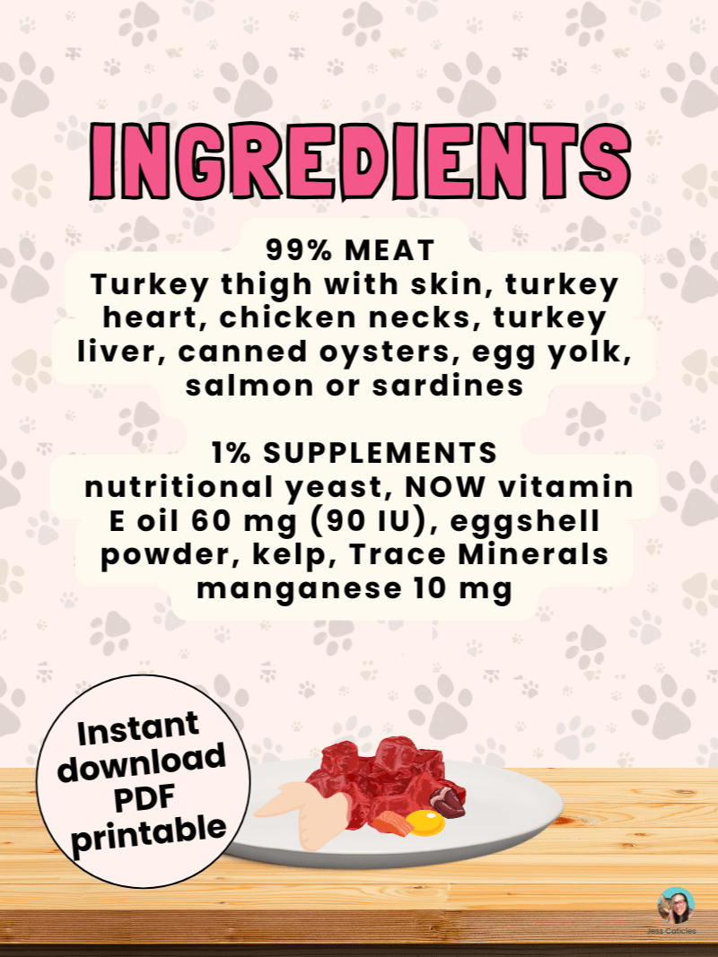 Turkey & chicken neck raw meaty bone cat food recipe ~ 1 recipe for adult cats product image (3)