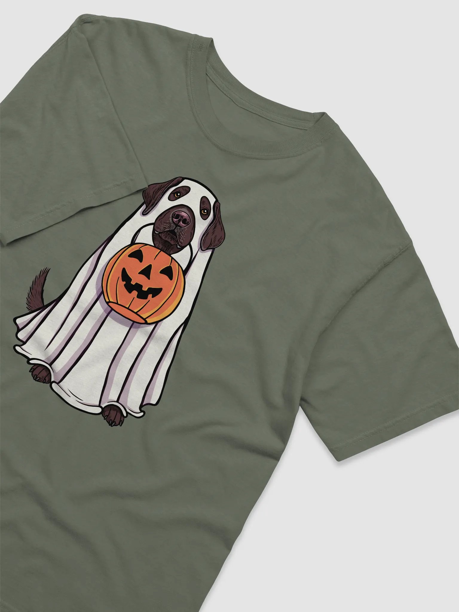 Funny Halloween Labrador Retriever(Chocolate) T-Shirt | Funny Labrador Wearing a Ghost Costume and Holding a Pumpkin Basket product image (14)