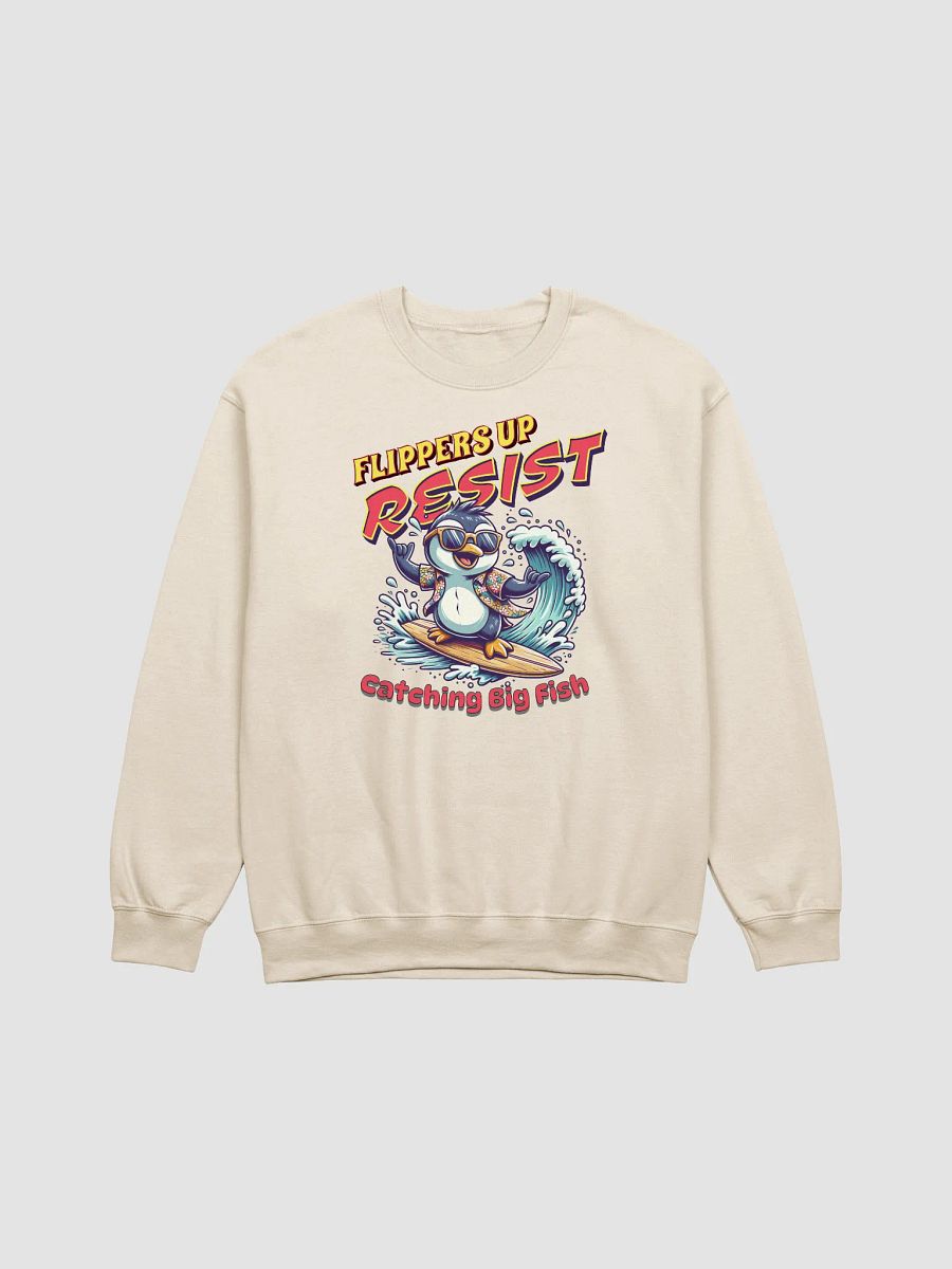 Flippers Up Resist Catching Big Fish Penguin Surfing Vibes Crewneck Sweatshirt product image (13)