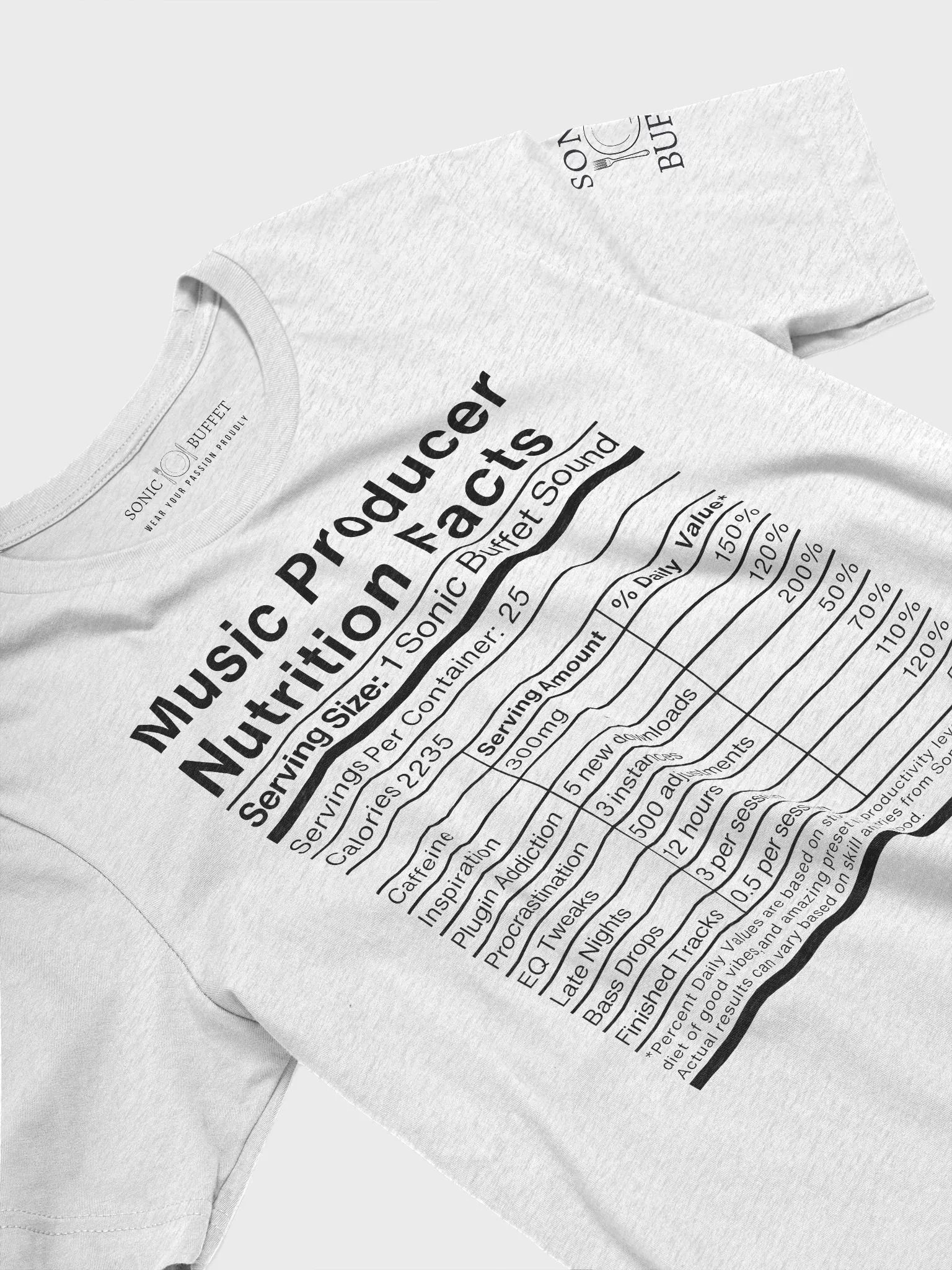 "Music Producer Nutrition Facts" T-Shirt (light colors) product image (13)