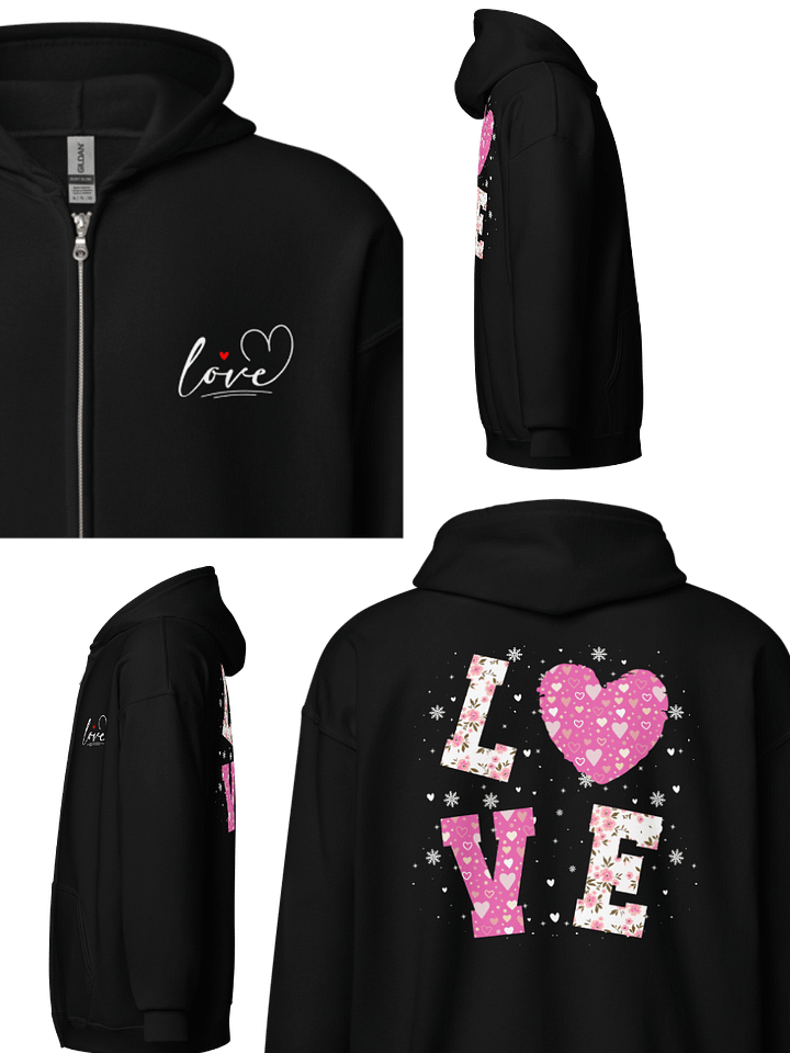 Cursive Love on Front and L ❤ V E on Back Zip Up Hoodie (Front & Back) product image (1)