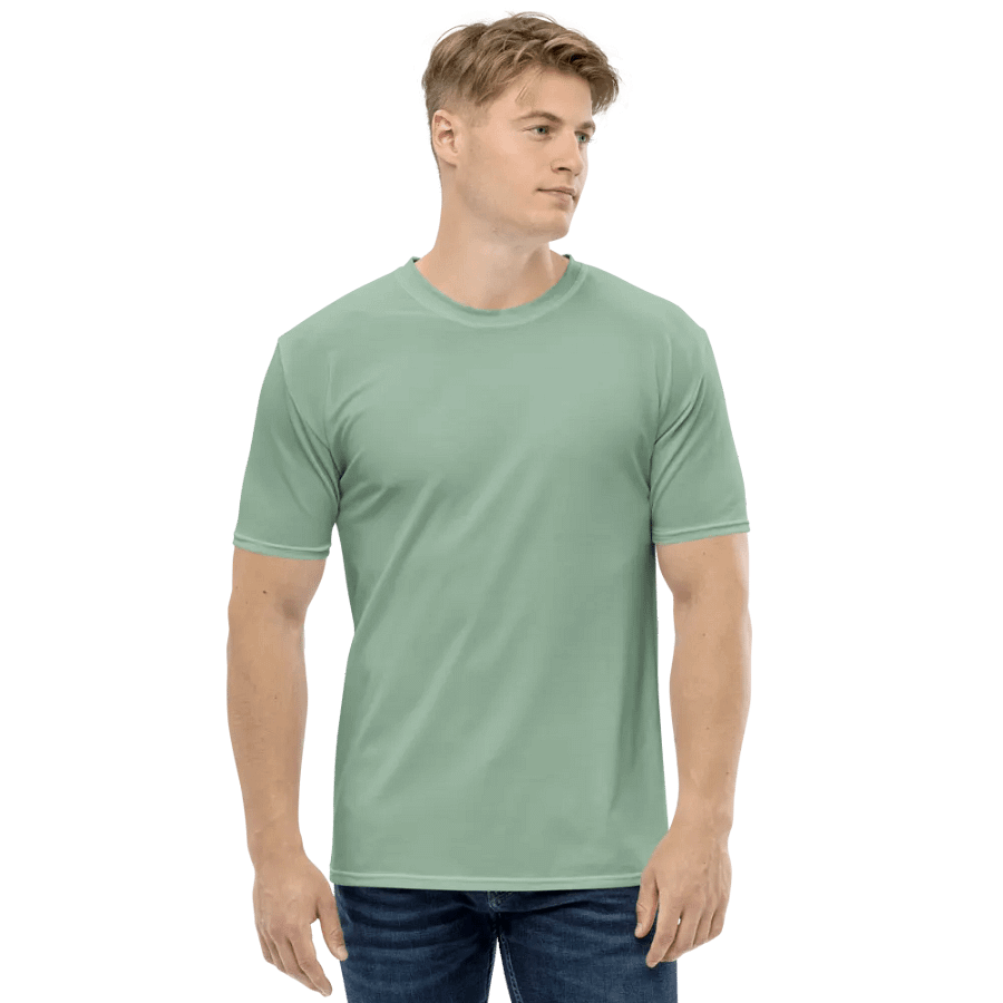 Plain Light Sage Green Soft Summer Men's Crewneck Polyester Heavyweight Premium T-Shirt by Treasure Pie product image (4)