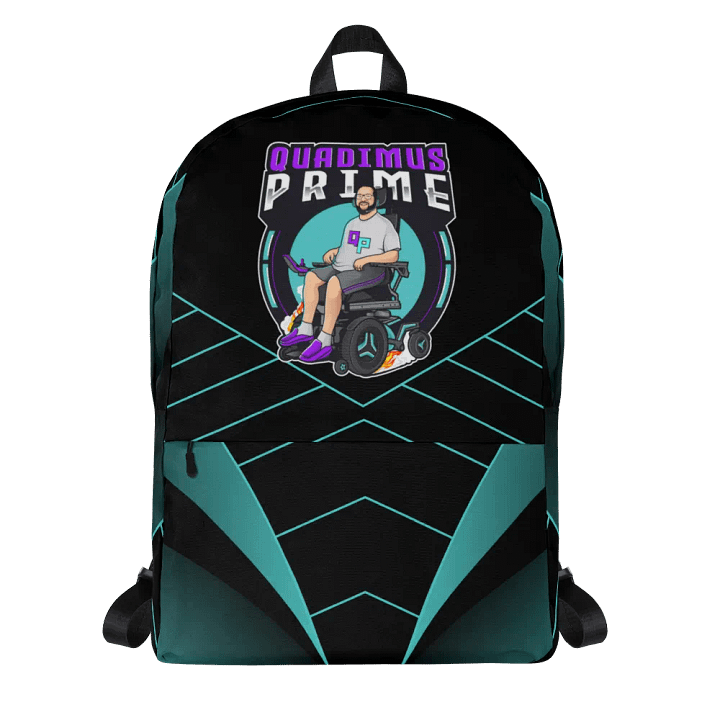 Black with teal design quadimus prime backpack. product image (1)