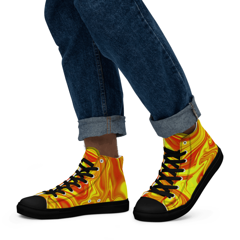 Men's High Top Canvas Shoes - Yellow and Red Digital Fluid Art product image (4)