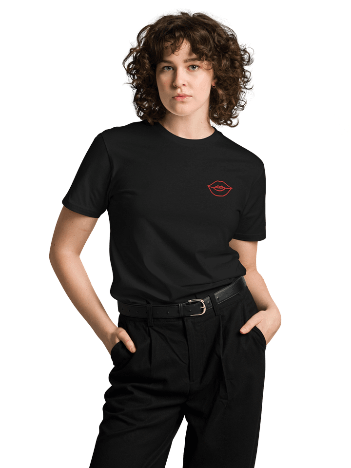 Joyful Grin Red Embroidered Line Drawing T-Shirt product image (2)
