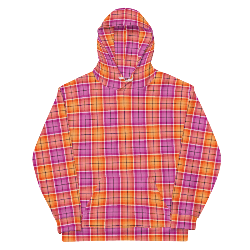 Bright Orange and Pink Plaid Hoodie product image (6)