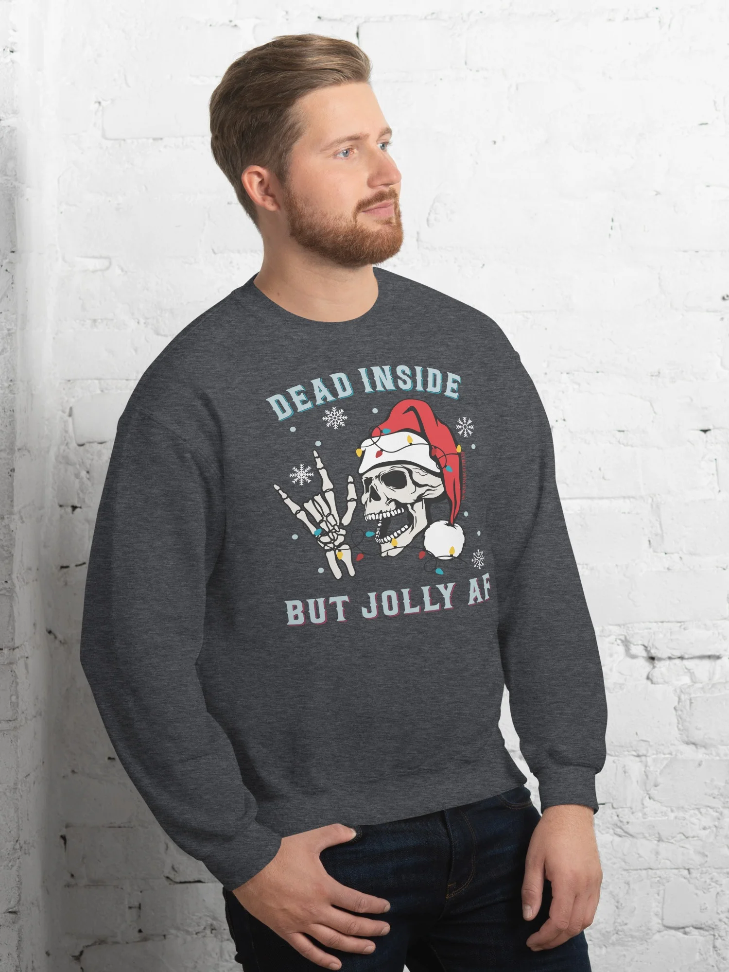 Holiday - Dead Inside but Jolly AF - Skeleton ILY sweatshirt product image (5)