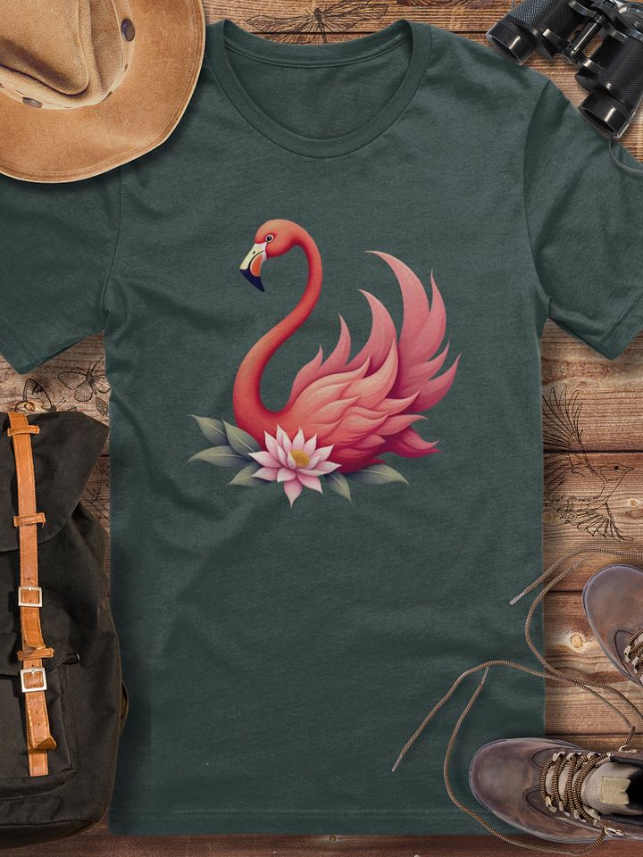 Flamingo T-Shirt, Elegant Pink Bird Tee, Nature-Inspired Art, Tropical Fashion, Unique Gift for Bird Lovers, Floral Flamingo Design T-shirt product image (1)