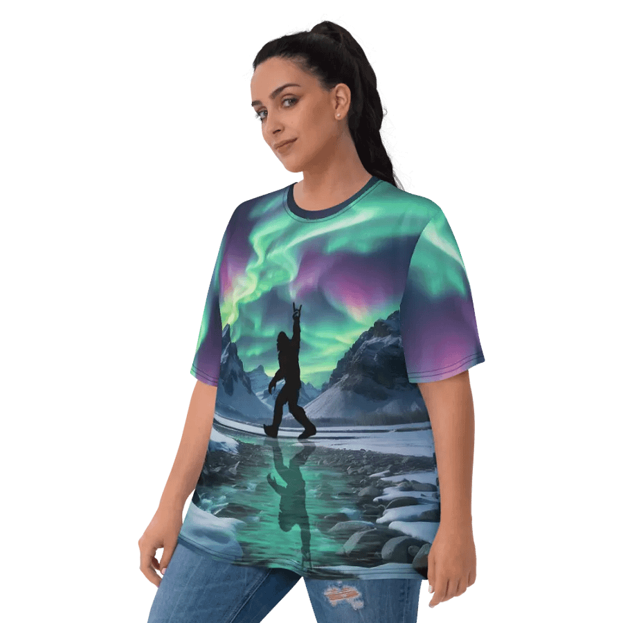 Bigfoot Shaka Sign Northern Lights All Over Print T-shirt product image (6)