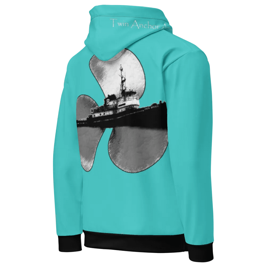 turquoise Three blade prop & Jack tug Hoodie product image (10)