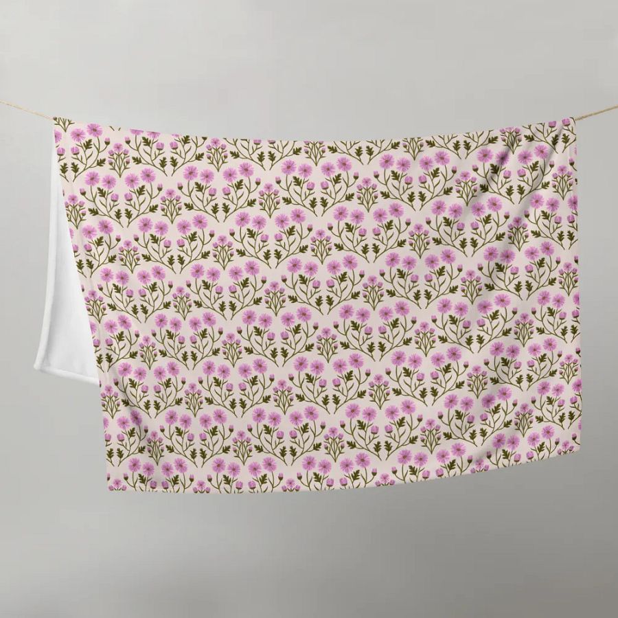 Harmony of Mums - Pink and Forest Green - Throw Blanket product image (10)