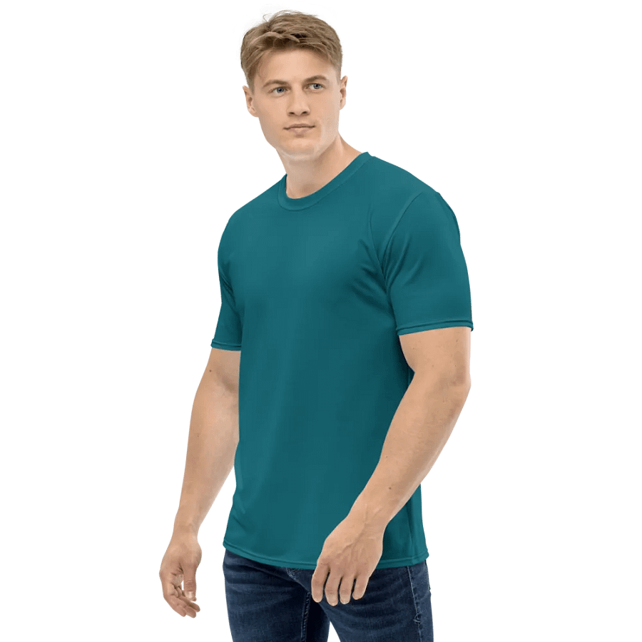 Plain Teal Blue True Summer Men's Crewneck Polyester Heavyweight Premium T-Shirt by Treasure Pie product image (5)