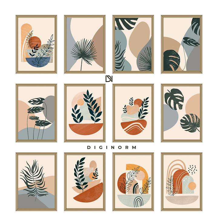 Boho Wall Art Bundle, Mid Century Art Prints, Set of 12 product image (1)