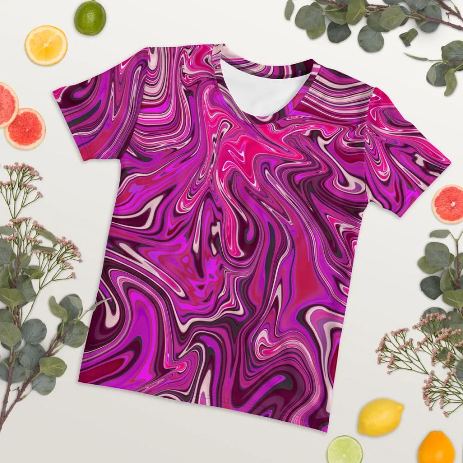 Women's Crew Neck Tshirt - Pink and Purple Digital Fluid Art product image (7)