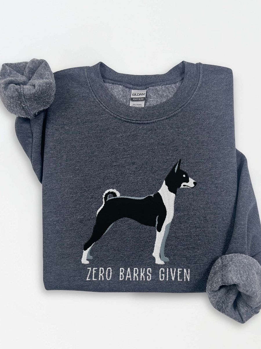 Zero Barks Given Sweatshirt (Embroidered) of a Basenji(Black & White) product image (1)