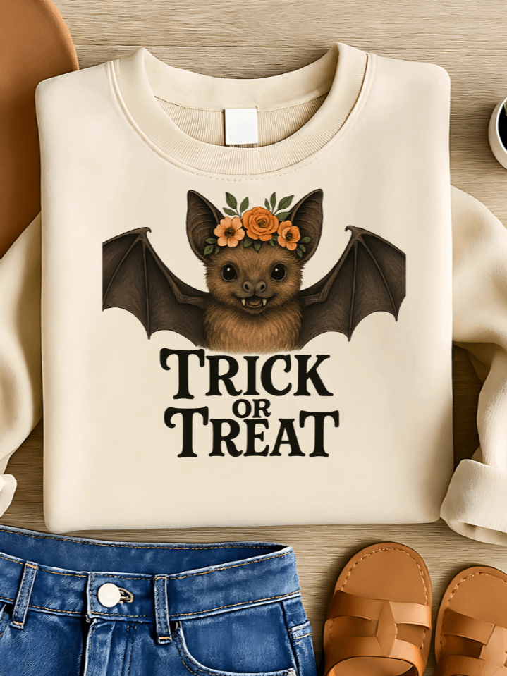 Eerie Bloom Bat Sublimation PNG – “Trick or Treat” Halloween Clipart – Floral & Spooky Mix – 300 DPI Instant Digital Download product image (1)