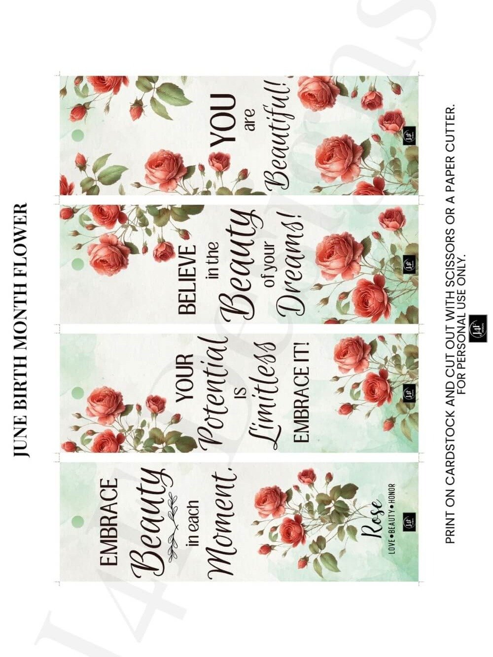 FREE Rose Bookmark Printable, Inspirational Sayings With June's Birth Month Flower product image (4)