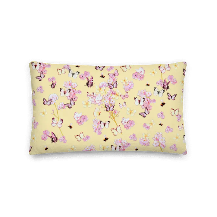 PINK BUTTERFLY GARDEN ON YELLOW SUMMER PILLOW product image (2)