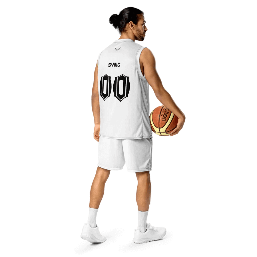 Capital SYNC - White - White HApex Gear Black Logo - Recycled Unisex Basketball Jersey product image (12)
